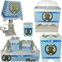 Kit Higiene bebê Mdf decorado 7 pçs - CHEVRON AZUL BB DE URSINHO Kit Higiene bebê Mdf decorado 7 pçs - CHEVRON AZUL BB DE URSINHO