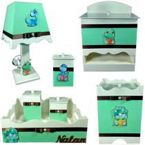Kit Higiene bebê Mdf decorado 7 pçs - DINOSSAURO BABY VERDE