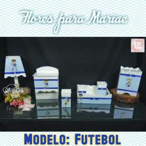 Kit Higiene bebê Mdf decorado 7 pçs - FUTEBOL CHEVRON AZUL BB