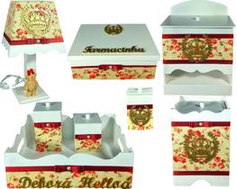 Kit Higiene bebê Mdf decorado 8 pçs - BEGE FLORAL DE COROA Kit Higiene bebê Mdf decorado 8 pçs - BEGE FLORAL DE COROA