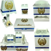 Kit Higiene bebê Mdf decorado 8 pçs - CHEVRON CINZA DE COROA