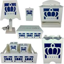 kit higiene bebe mdf decorado 8pçs - COROA AZUL MARINHO kit higiene bebe mdf decorado 8pçs - COROA AZUL MARINHO