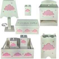 kit higiene bebe mdf decorado 8pçs - NUVEM MENINA