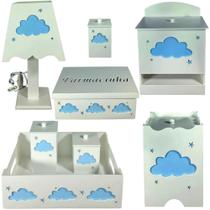 kit higiene bebe mdf decorado 8pçs - NUVEM MENINO kit higiene bebe mdf decorado 8pçs - NUVEM MENINO