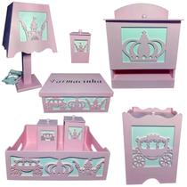 kit higiene bebe mdf decorado 8pçs - PRINCESA ROSA