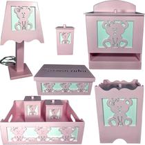 kit higiene bebe mdf decorado 8pçs - URSINHA ROSA