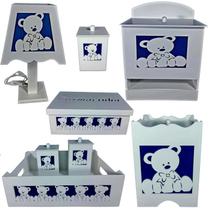 kit higiene bebe mdf decorado 8pçs - URSINHO AZUL MARINHO kit higiene bebe mdf decorado 8pçs - URSINHO AZUL MARINHO