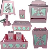 kit higiene bebe mdf decorado - BAILARINA Rosa