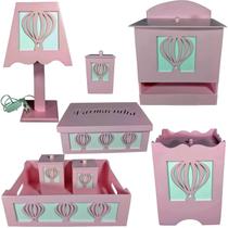kit higiene bebe mdf decorado - BALÃO ROSA