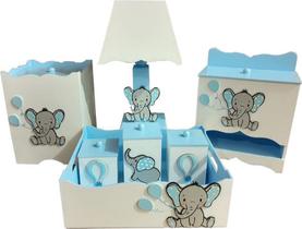 Kit Higiene Bebe Mdf Elefantinho Elefante Balão Azul