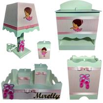 Kit Higiene bebê Mdf menina 7 pçs - BAILARINA ROSA LISTRADO Kit Higiene bebê Mdf menina 7 pçs - BAILARINA ROSA LISTRADO