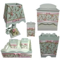 Kit Higiene bebê Mdf menina 7 pçs - BRANCO FLORIDO COM PEROLAS Kit Higiene bebê Mdf menina 7 pçs - BRANCO FLORIDO COM PEROLAS