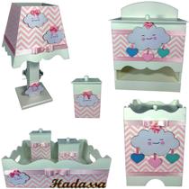 Kit Higiene bebê Mdf menina 7 pçs - CHUVA DE AMOR ROSA CHEVRON Kit Higiene bebê Mdf menina 7 pçs - CHUVA DE AMOR ROSA CHEVRON