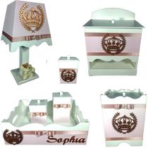 Kit Higiene bebê Mdf menina 7 pçs - ROSÊ DE COROA Kit Higiene bebê Mdf menina 7 pçs - ROSÊ DE COROA
