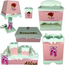 Kit Higiene bebê Mdf menina 8 pçs - BAILARINA ROSA BB BOLINHAS