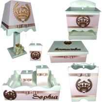 Kit Higiene bebê Mdf menina 8 pçs - ROSÊ DE COROA Kit Higiene bebê Mdf menina 8 pçs - ROSÊ DE COROA