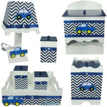 Kit Higiene bebê Mdf menino 7 pçs - CARRINHOS CHEVRON Kit Higiene bebê Mdf menino 7 pçs - CARRINHOS CHEVRON