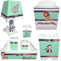 Kit Higiene bebê Mdf menino 7 pçs - SAFARI VERDE CLARO Kit Higiene bebê Mdf menino 7 pçs - SAFARI VERDE CLARO