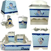 Kit Higiene bebê Mdf menino 7 pçs - URSO AVIADOR CHEVRON AZUL BB Kit Higiene bebê Mdf menino 7 pçs - URSO AVIADOR CHEVRON AZUL BB