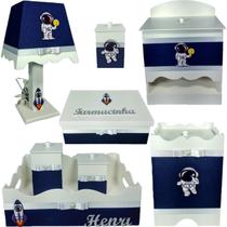 Kit Higiene bebê Mdf menino 8 peças Astronauta Azul Marinho
