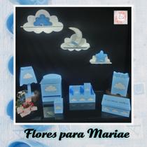 Kit Higiene Bebe Mdf Nuvem Azul + 3 Nichos Nuvem Azul