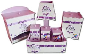 Kit Higiene bebê MDF Nuvem Chuva de Amor Chuva de Bençãos Lilás