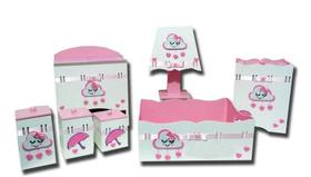Kit Higiene Bebê MDF Nuvem Chuva de Amor Chuva de Bençãos Rosa Kit Higiene Bebê MDF Nuvem Chuva de Amor Chuva de Bençãos Rosa