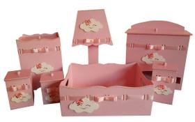Kit Higiene bebê MDF Nuvem Chuva de Amor Chuva de Bençãos Rosa Kit Higiene bebê MDF Nuvem Chuva de Amor Chuva de Bençãos Rosa