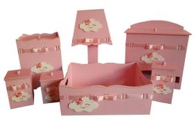 Kit Higiene bebê MDF Nuvem Chuva de Amor Chuva de Bençãos Rosa