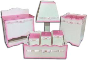 Kit Higiene bebê MDF Passa Fita Rosa