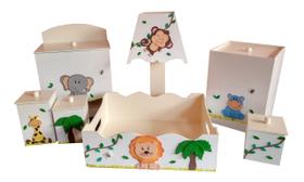Kit Higiene bebê MDF Safári Bichinhos da Floresta Bege Kit Higiene bebê MDF Safári Bichinhos da Floresta Bege