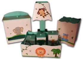 Kit Higiene bebê MDF Safári Bichinhos da Floresta Verde