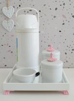 Kit Higiene Bebê Menina K012 Moderno Térmica Banho Porcelana Bandeja Rosa