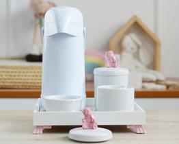 Kit Higiene Bebê Menina K012 Moderno Térmica Banho Porcelana Bandeja Rosa