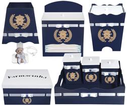 Kit Higiene Bebê Menino Urso Ramo com 8 Peças em Madeira Mdf Decorado