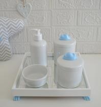 Kit Higiene Bebê Moderno Azul Gel Potes Algodão Temas Coroa Cavalo Urso Porcelana Bandeja - Ciranda arte - criativa