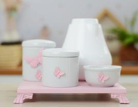Kit Higiene Bebê Moderno Borboleta Rosa Menina Porcelana K213