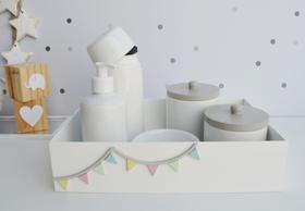 Kit Higiene Bebê Moderno Pipa Colorido Porcelana Pote K205 - Ciranda Arte Criativa