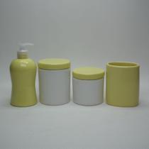 Kit Higiene Bebe Ou Lavabo Porcelana 3P E Pente Amarelo Candy c Branco