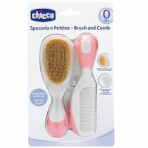 Kit Higiene Bebê Pente Escova Cerdas Naturais Chico Rosa - Chicco