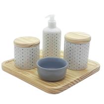 Kit higiene bebê Poá 5 pçs - Molh. Cinza -Tampas e Bdj Pinus