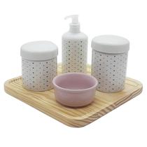 Kit higiene bebê Poá 5 pçs -Molh. Rosa Porcelana e Bdj Pinus Kit higiene bebê Poá 5 pçs -Molh. Rosa Porcelana e Bdj Pinus