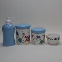 Kit Higiene Bebe Porcelana 4 Peças Astronauta com Azul Bebe