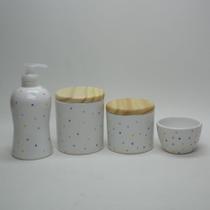 Kit Higiene Bebe Porcelana 4 Peças Poa Colorido Tampa Pinus