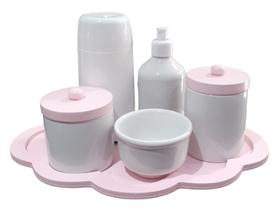 Kit Higiene Bebê porcelana bandeja nuvem tama rosa menina maternidade garrafa térmica