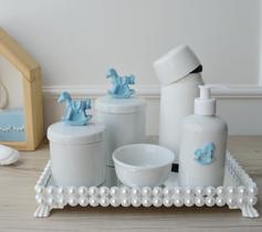 Kit Higiene Bebê Porcelana Bandeja Pérola Banho K048 Azul - Ciranda Arte Criativa