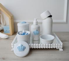 Kit Higiene Bebê Porcelana Bandeja Pérola Banho K048 Azul