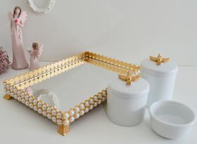 Kit Higiene Bebê Porcelana Bandeja Perola Cotonete Potes K036 - Ciranda Arte Criativa