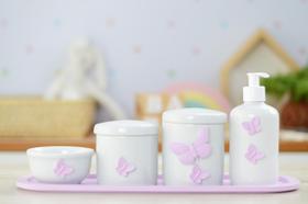 Kit Higiene Bebê Porcelana Borboleta Lilás Menina Quarto Banho Cuidados K110