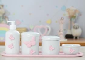 Kit Higiene Bebê Porcelana Borboleta Menina Quarto Banho Cuidados K110